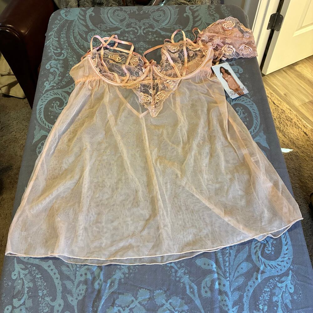 Dreamgirl 11813 Pink Champagne Babydoll & Thong NWT Sheer Lingerie Sexy Nightie